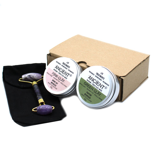 Gemstone Roller and 2 Facial Clays Gift Set