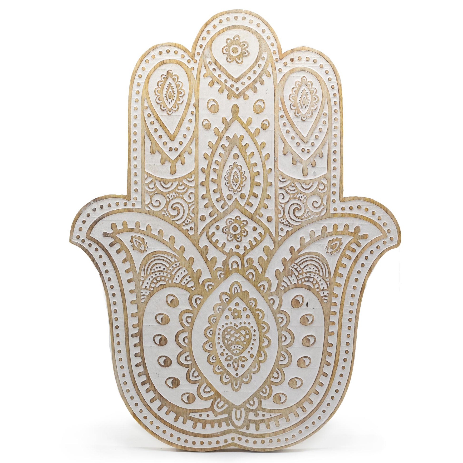 Mango Wood Hamsa Wall Plaque - Whitewash