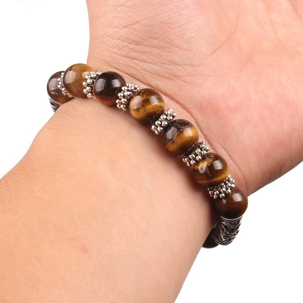 Unisex 7 Chakra/Tiger Eye Heart Charm Bracelet