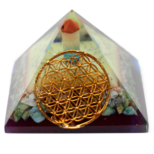 Orgonite Pyramid - Flower of Life Symbol - 80mm