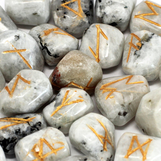 Rune Stone Set in Pouch - Rainbow Moonstone