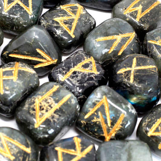 Rune Stone Set in Pouch - Labradorite