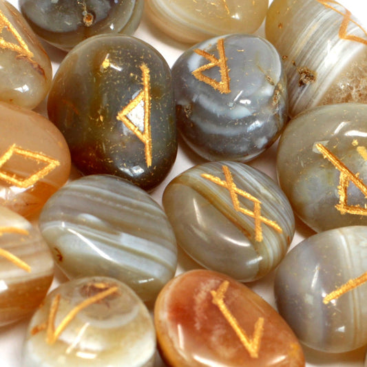 Rune Stone Set in Pouch - Banded Agate