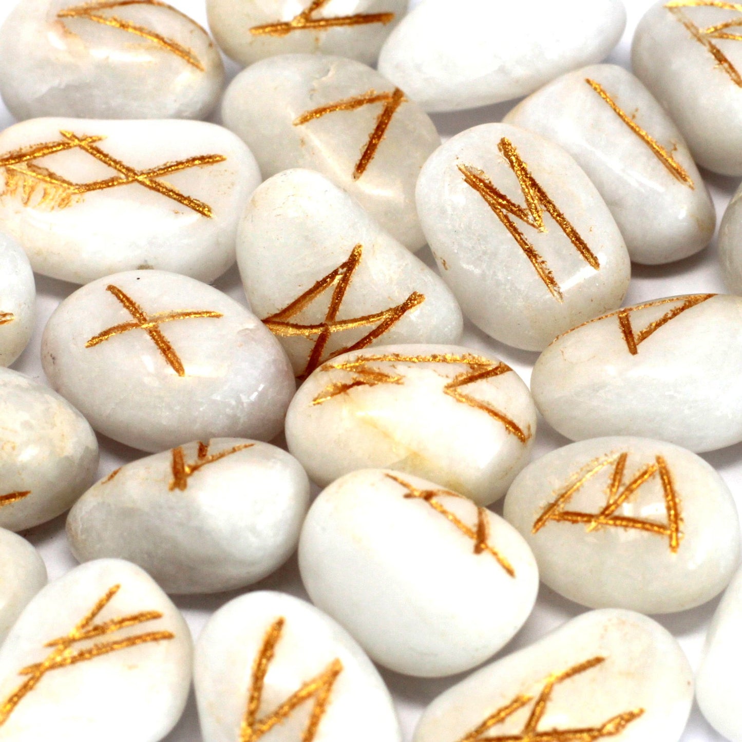 Rune Stone Set in Pouch - White Agate
