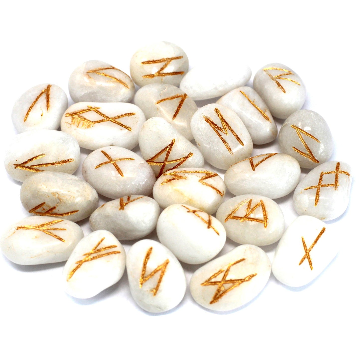 Rune Stone Set in Pouch - White Agate
