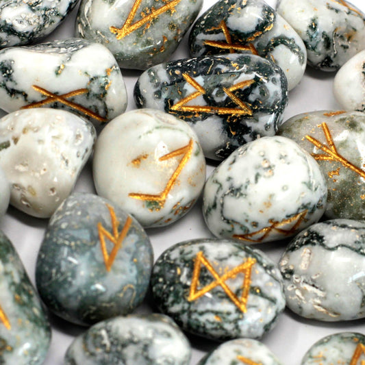 Rune Stone Set in Pouch - Tree Agate