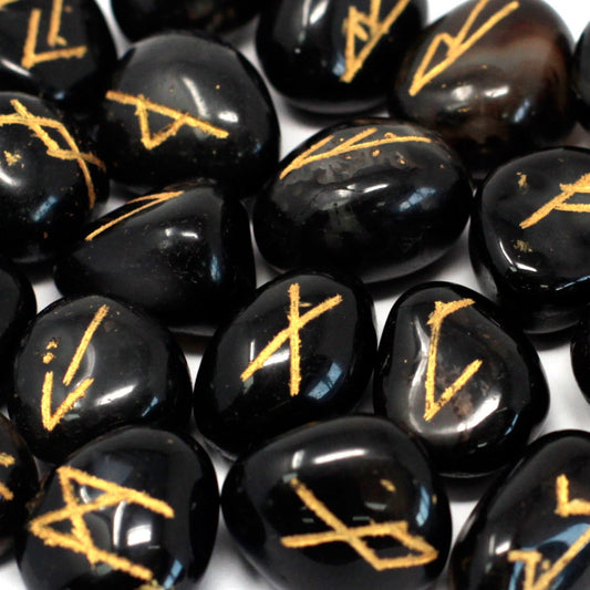 Rune Stone Set in Pouch - Black Onyx