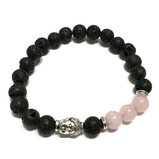 Lava Stone Diffuser Bracelet - Buddha Rose Quartz