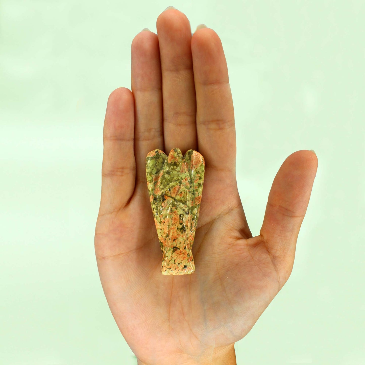 Hand Carved Gemstone Angel - Unakite