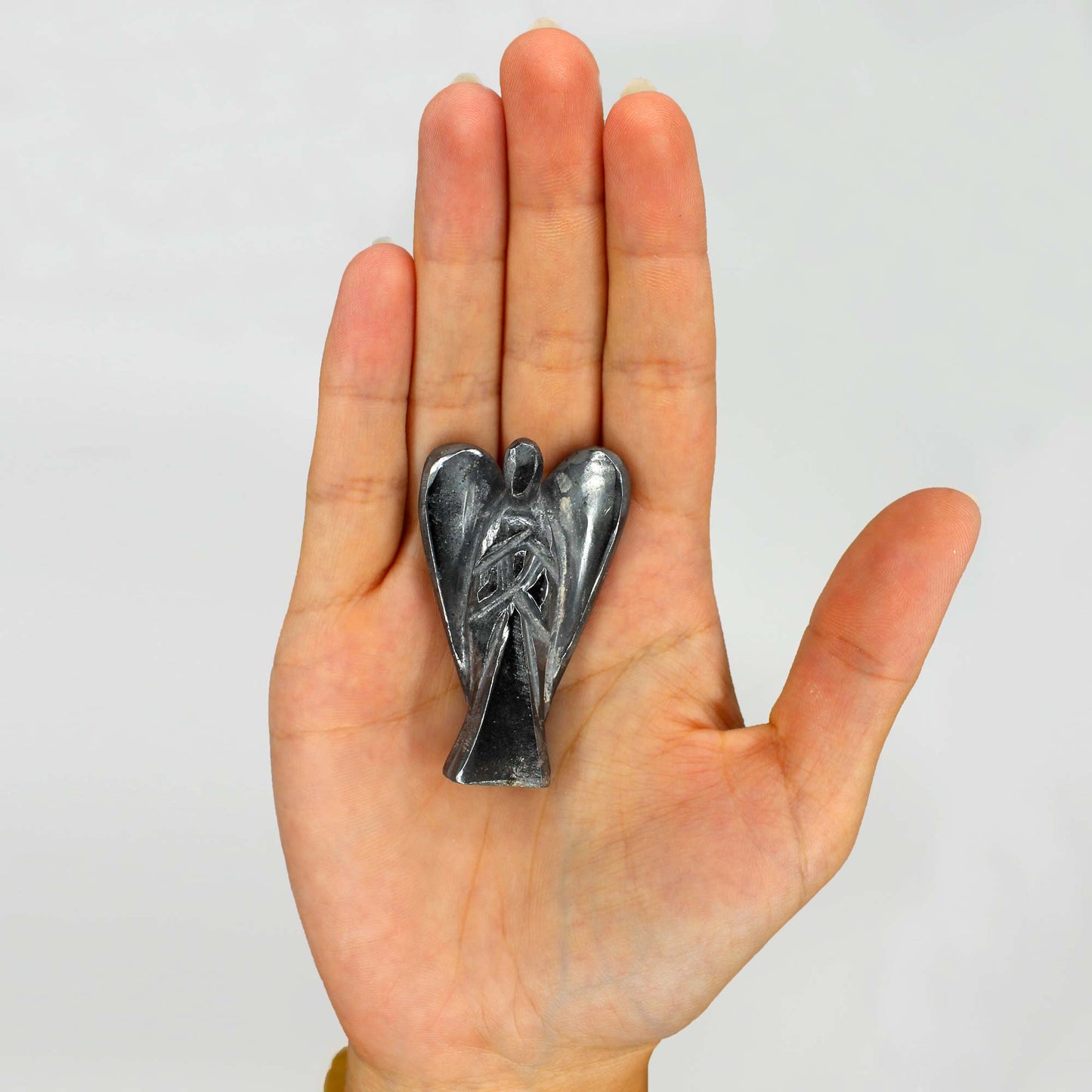 Hand Carved Gemstone Angel - Hematite