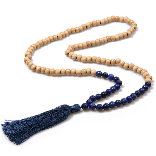 Natural Stone and Wood Handmade Mala Bead Necklace