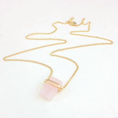 Rose Quartz Square Pendant Necklace
