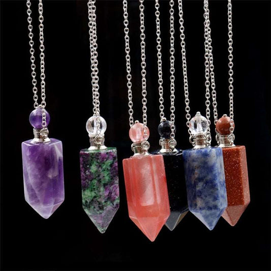 Healing Crystal Point Essential Oil Vial Diffuser Pendant Necklace