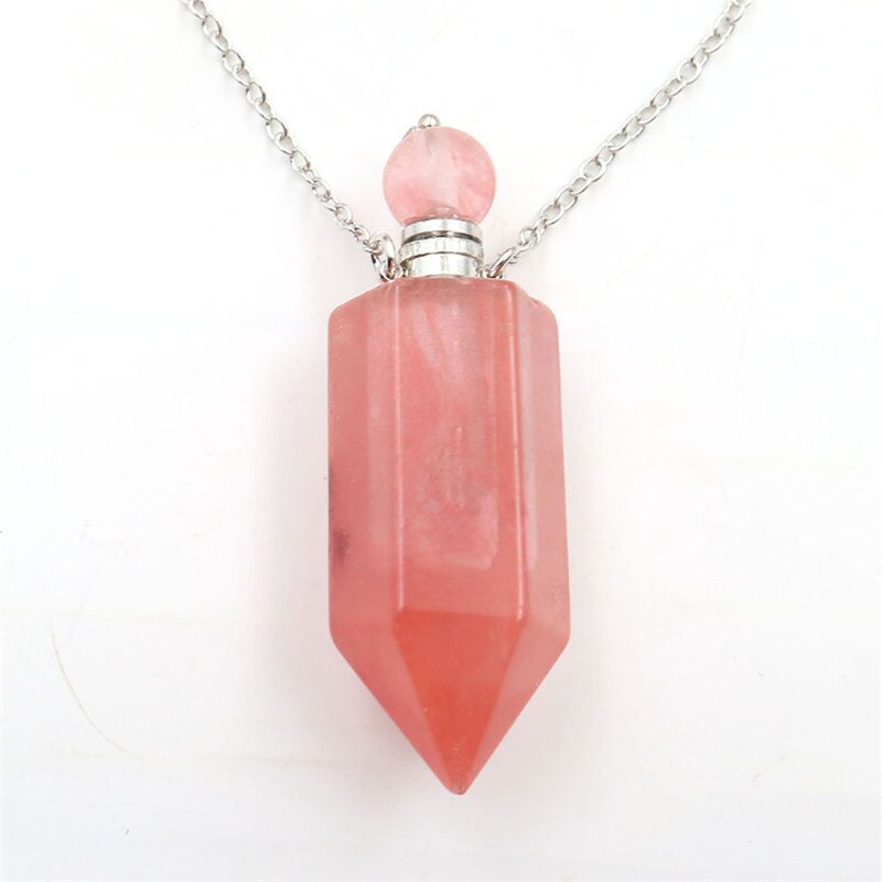 Healing Crystal Point Essential Oil Vial Diffuser Pendant Necklace
