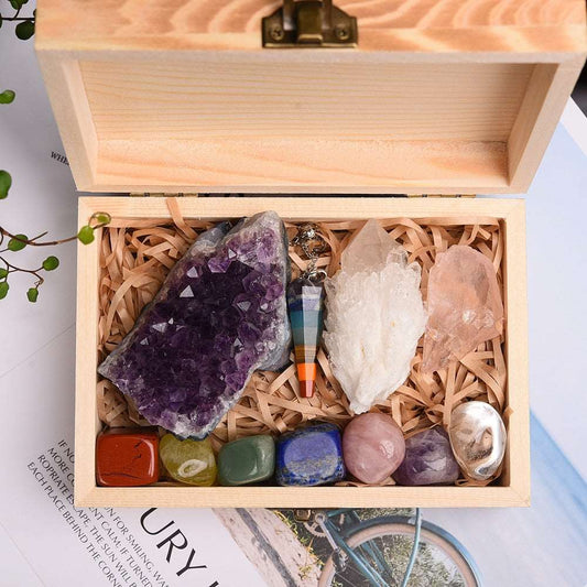 11 Piece Seven Chakras Healing Stone and Pendulum Gift Set