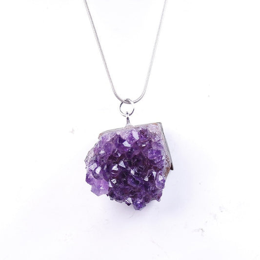 Raw Amethyst Crystal Cluster Pendant Necklace