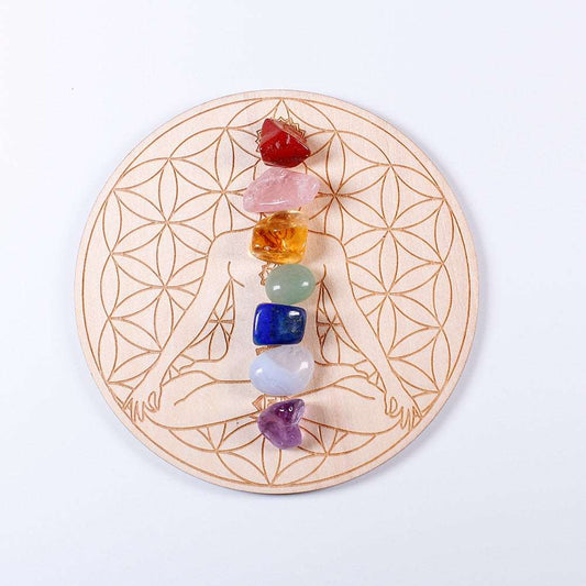 Chakra Healing Stone Set with Wooden Plate