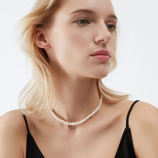 Natural Freshwater Pearl Choker - 925 Sterling Silver