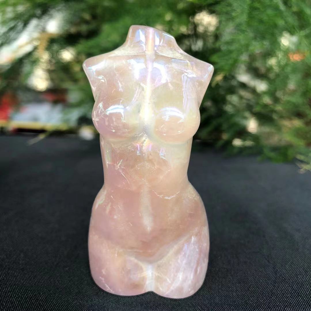 Electroplated Rose Quartz Love Goddess Statue