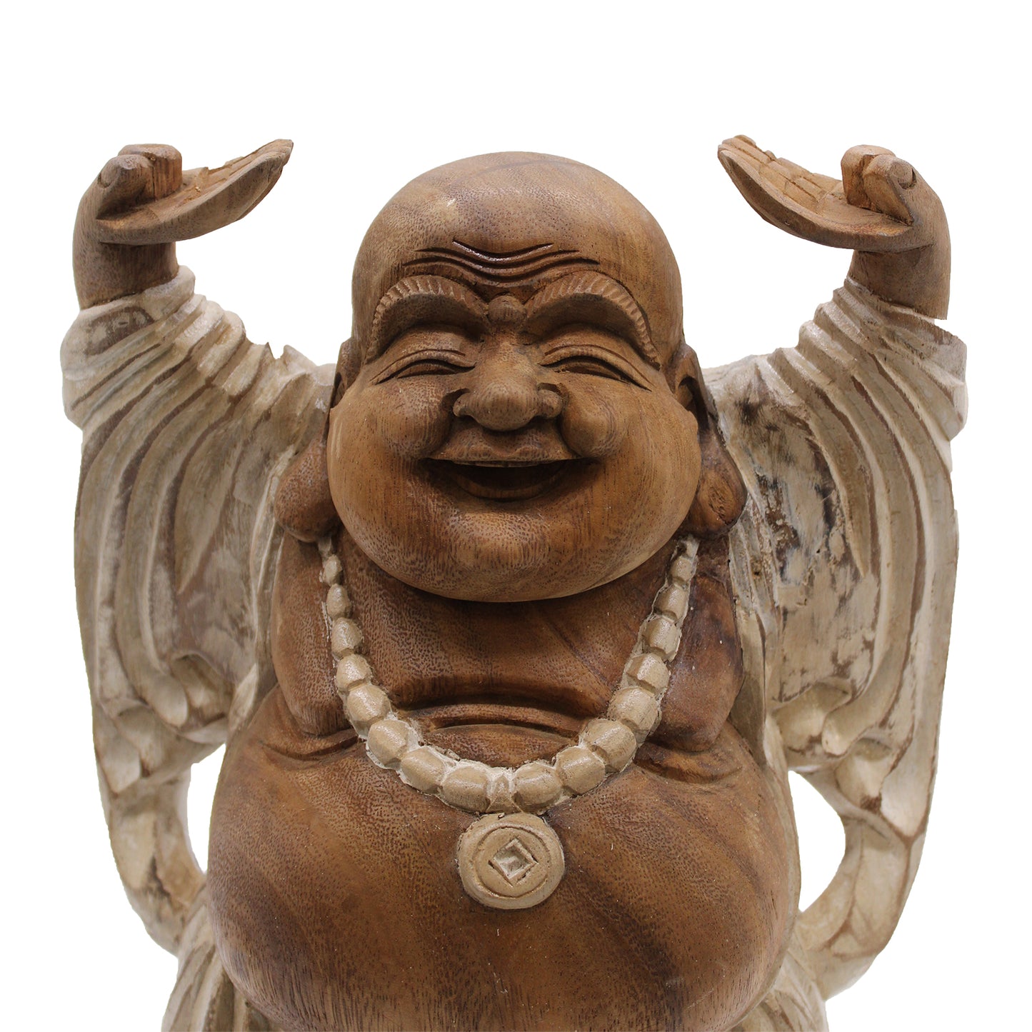 Happy Buddha Hands Up - Whitewash 40cm