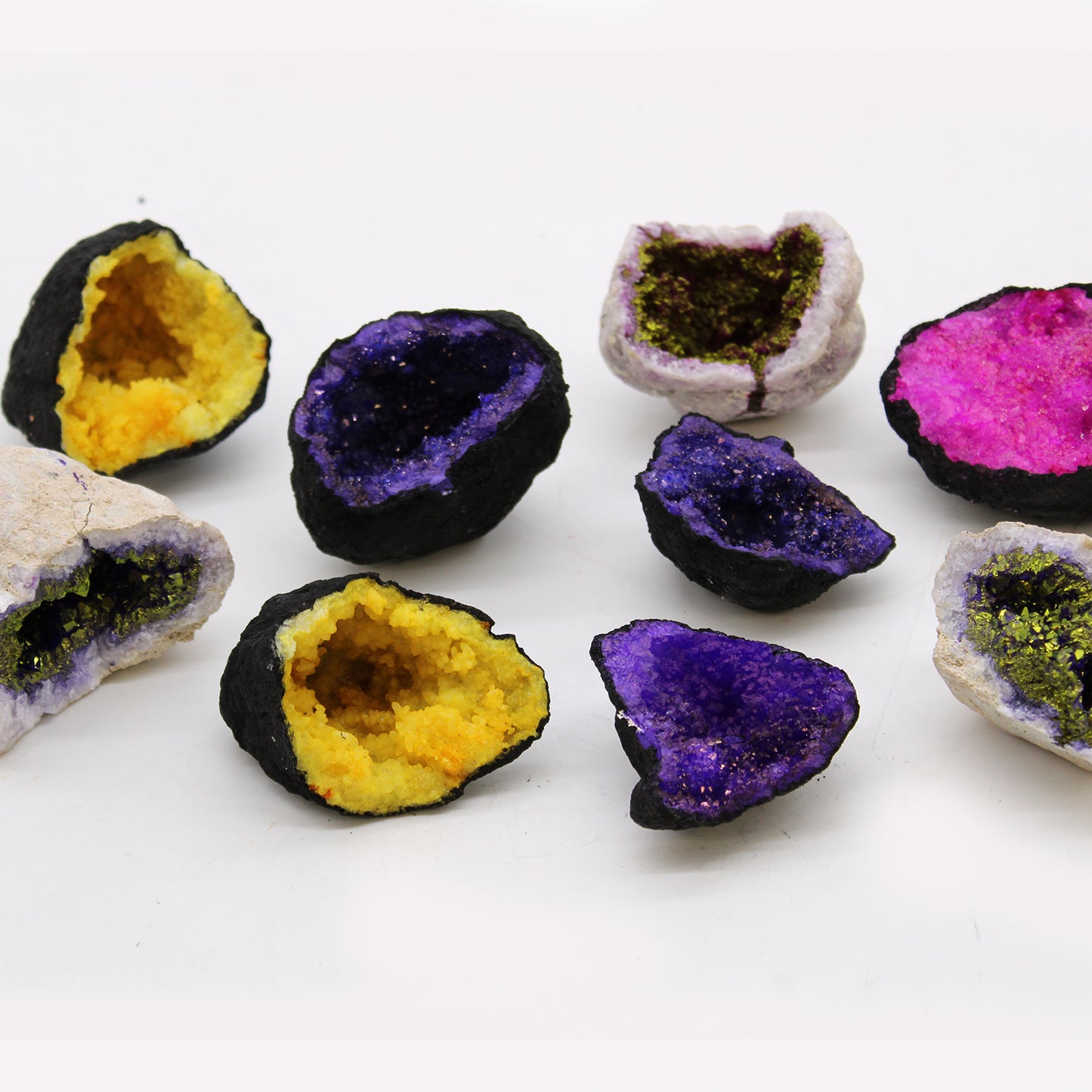 Coloured Calsite Geodes - Natural Rock - Pink & Gold