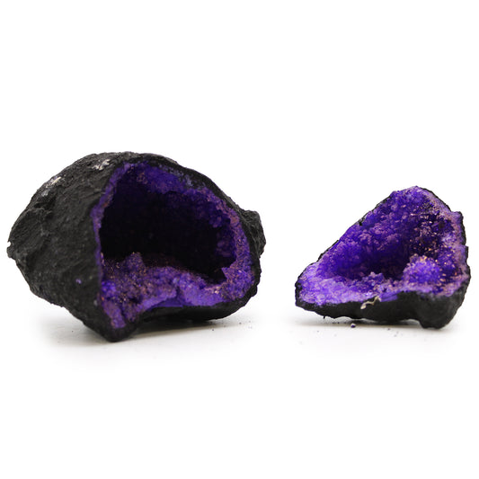 Coloured Calsite Geodes - Black Rock - Purple