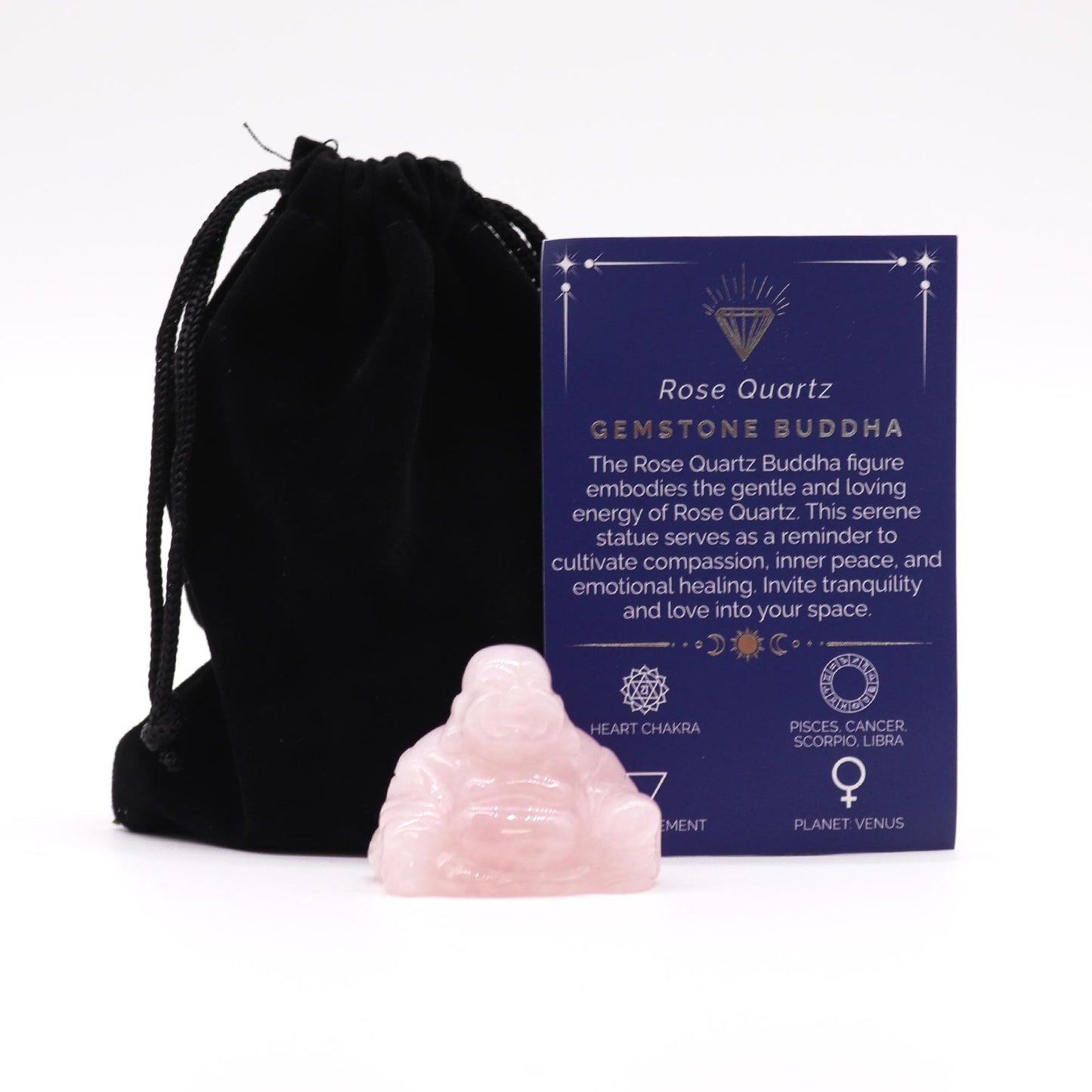 Gemstone Small Buddha- Rose Quartz 35x40x23mm