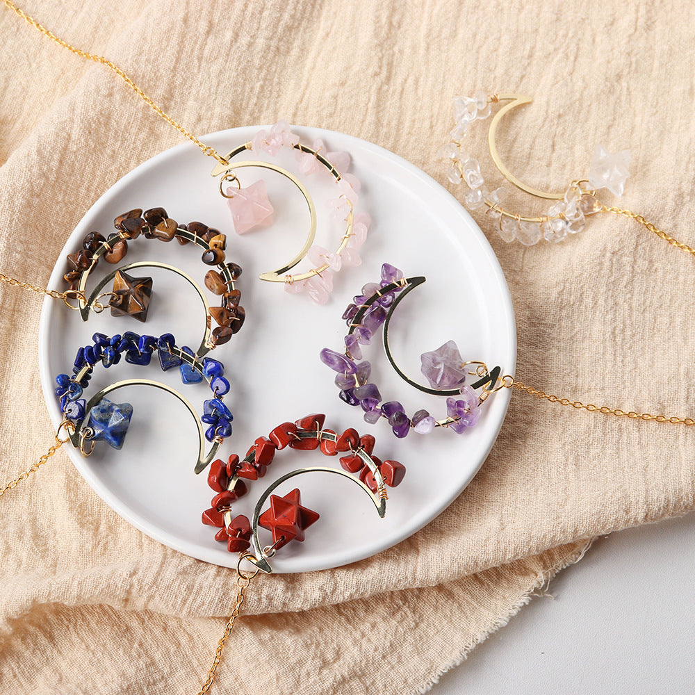 Natural Crystal Chip Moon Pendant Hanging Decoration