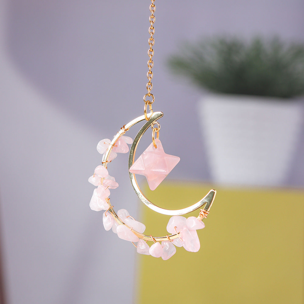 Natural Crystal Chip Moon Pendant Hanging Decoration