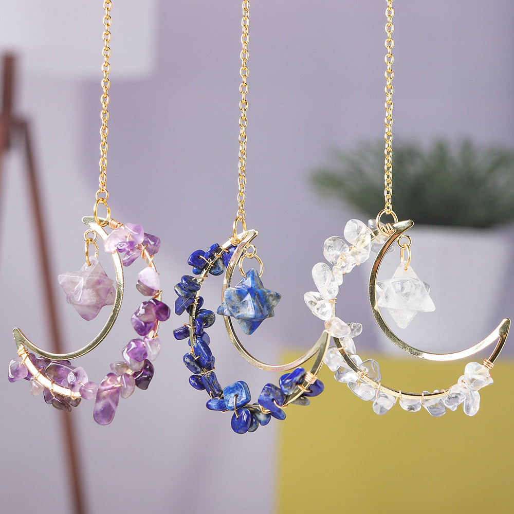 Natural Crystal Chip Moon Pendant Hanging Decoration