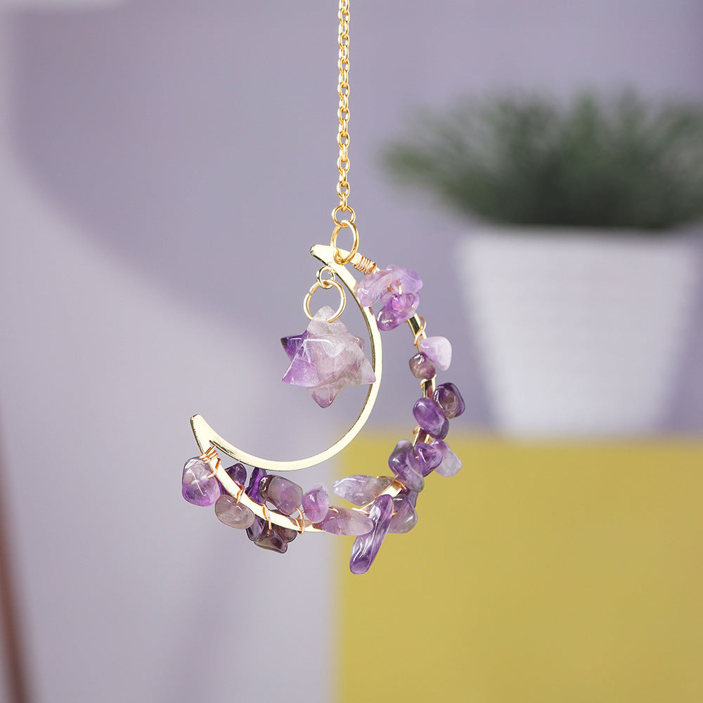 Natural Crystal Chip Moon Pendant Hanging Decoration