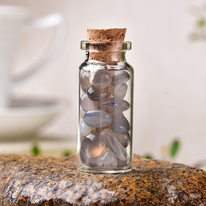 Natural Crystal Filled Glass Wishing Bottle - 50, 60, 80mm