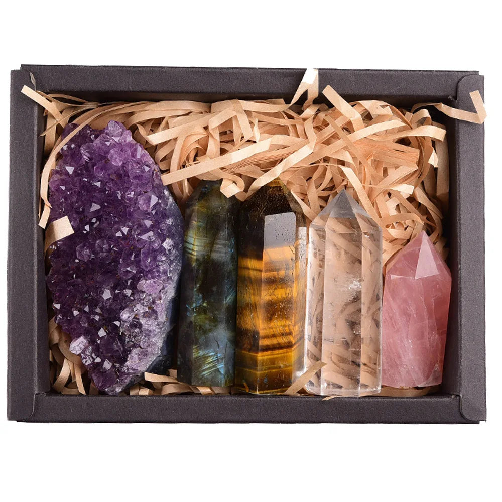 Amethyst Cluster and Healing Wand Crystal Gift Set