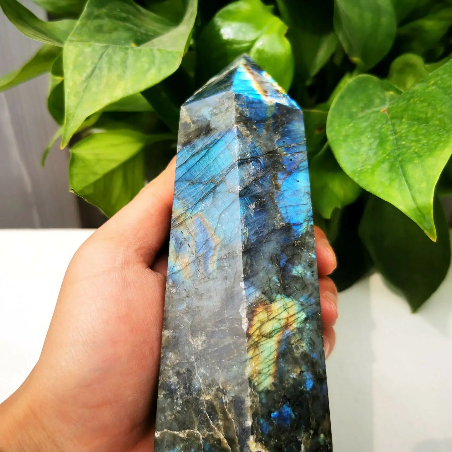 Large Statement Natural Labradorite Crystal Point Tower