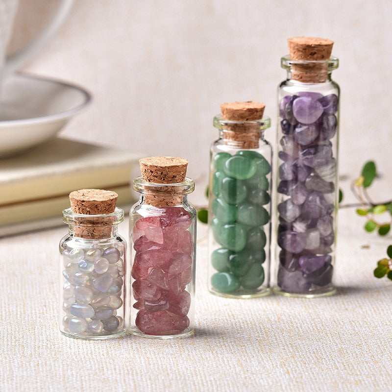 Natural Crystal Filled Glass Wishing Bottle - 50, 60, 80mm