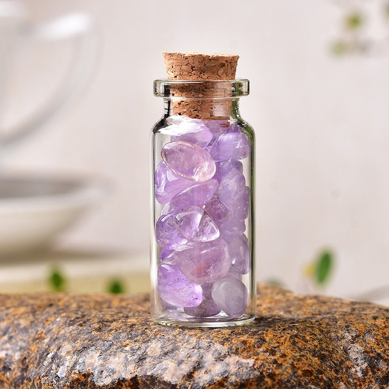 Natural Crystal Filled Glass Wishing Bottle - 50, 60, 80mm