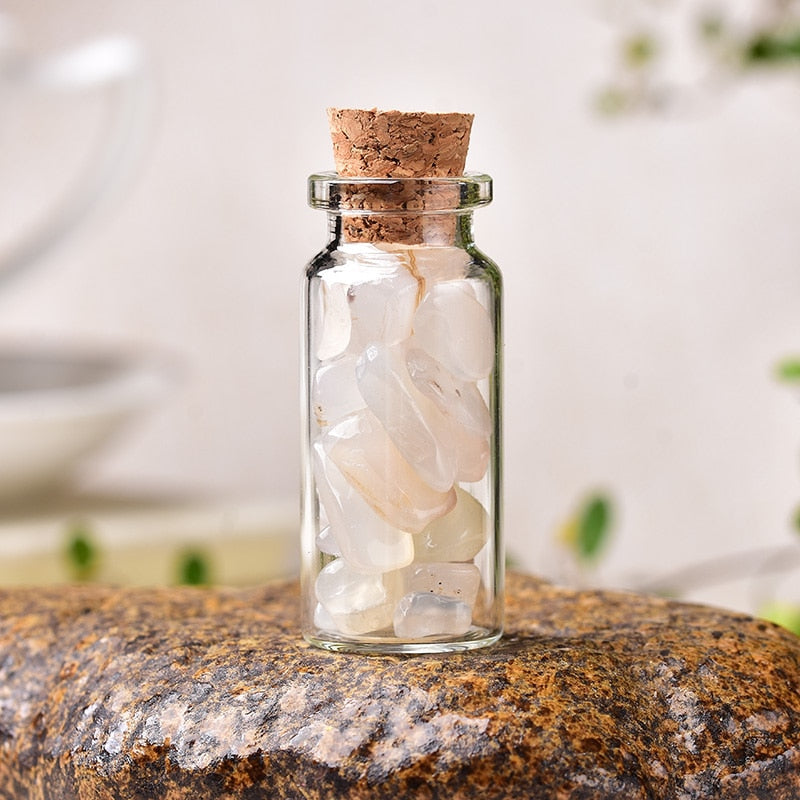 Natural Crystal Filled Glass Wishing Bottle - 50, 60, 80mm