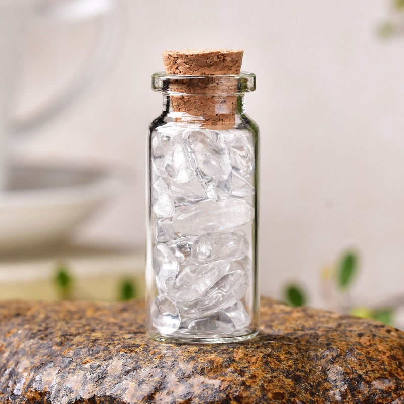 Natural Crystal Filled Glass Wishing Bottle - 50, 60, 80mm