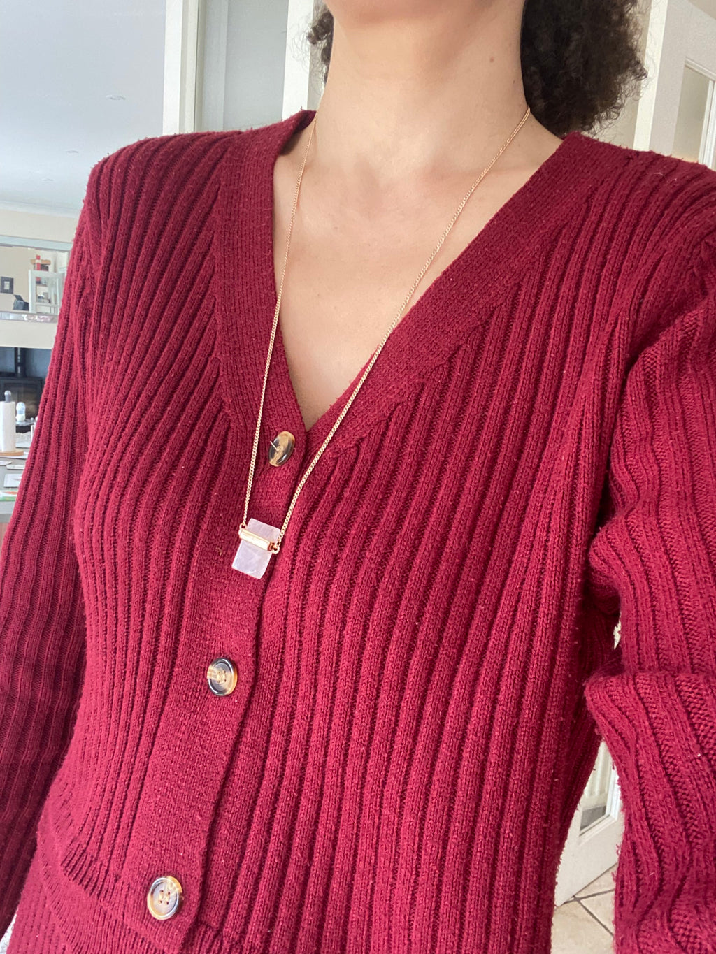 Rose Quartz Square Pendant Necklace