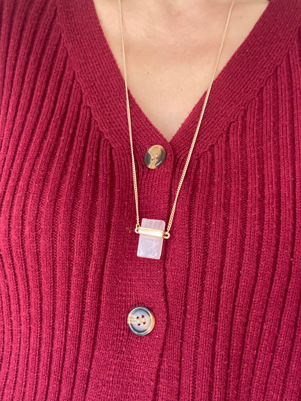 Rose Quartz Square Pendant Necklace