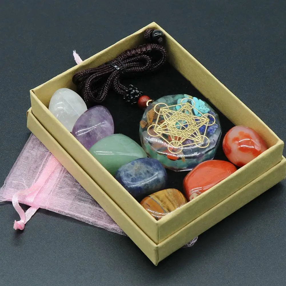 Natural Crystal Chakra Stones and Pendant Gift Set