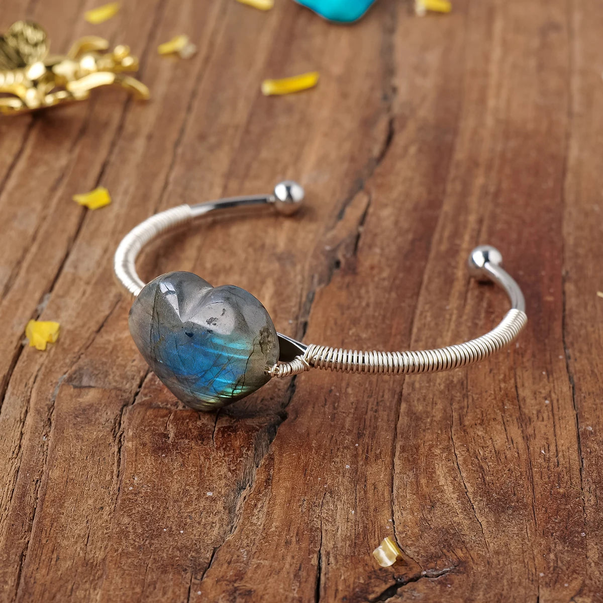 Natural Labradorite Crystal Heart Bracelet