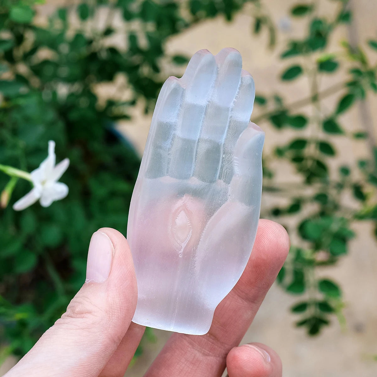 Carved Selenite Crystal Hand Statue