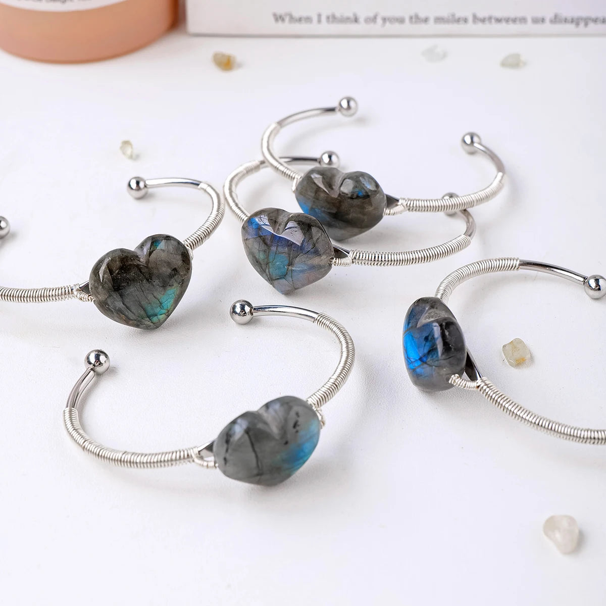 Natural Labradorite Crystal Heart Bracelet