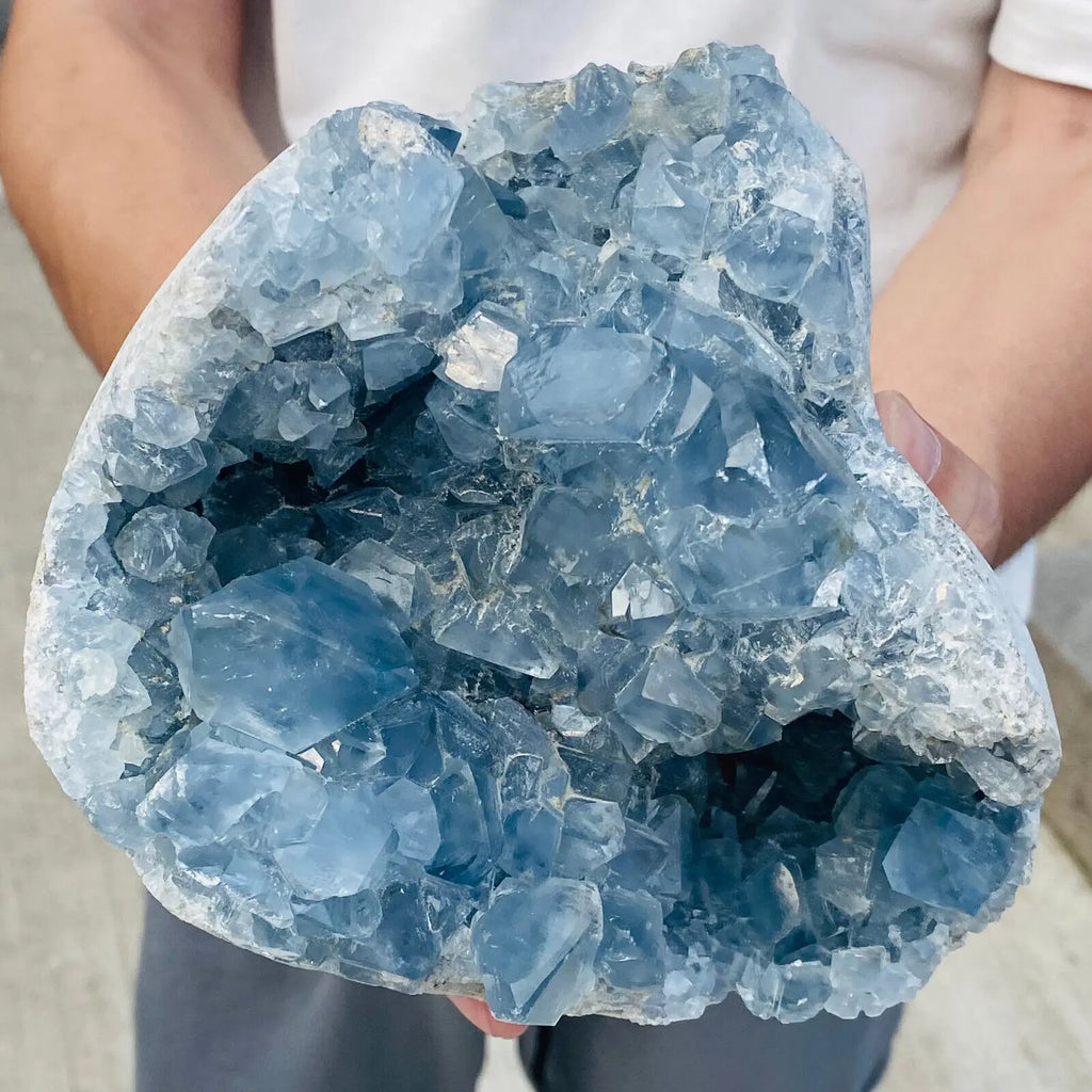 Statement Natural Blue Celestite Geode Quartz Crystal 1300-1600g