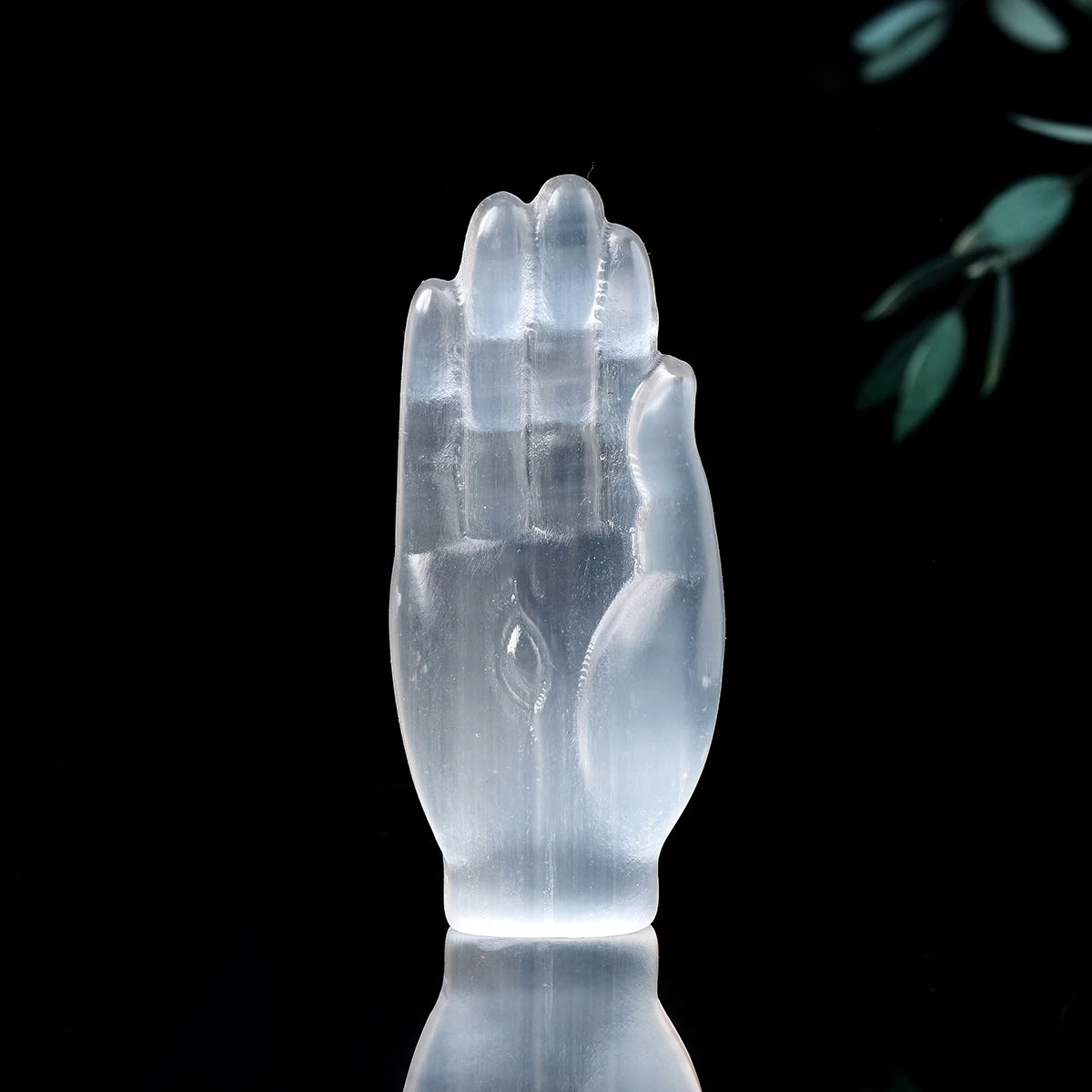 Carved Selenite Crystal Hand Statue