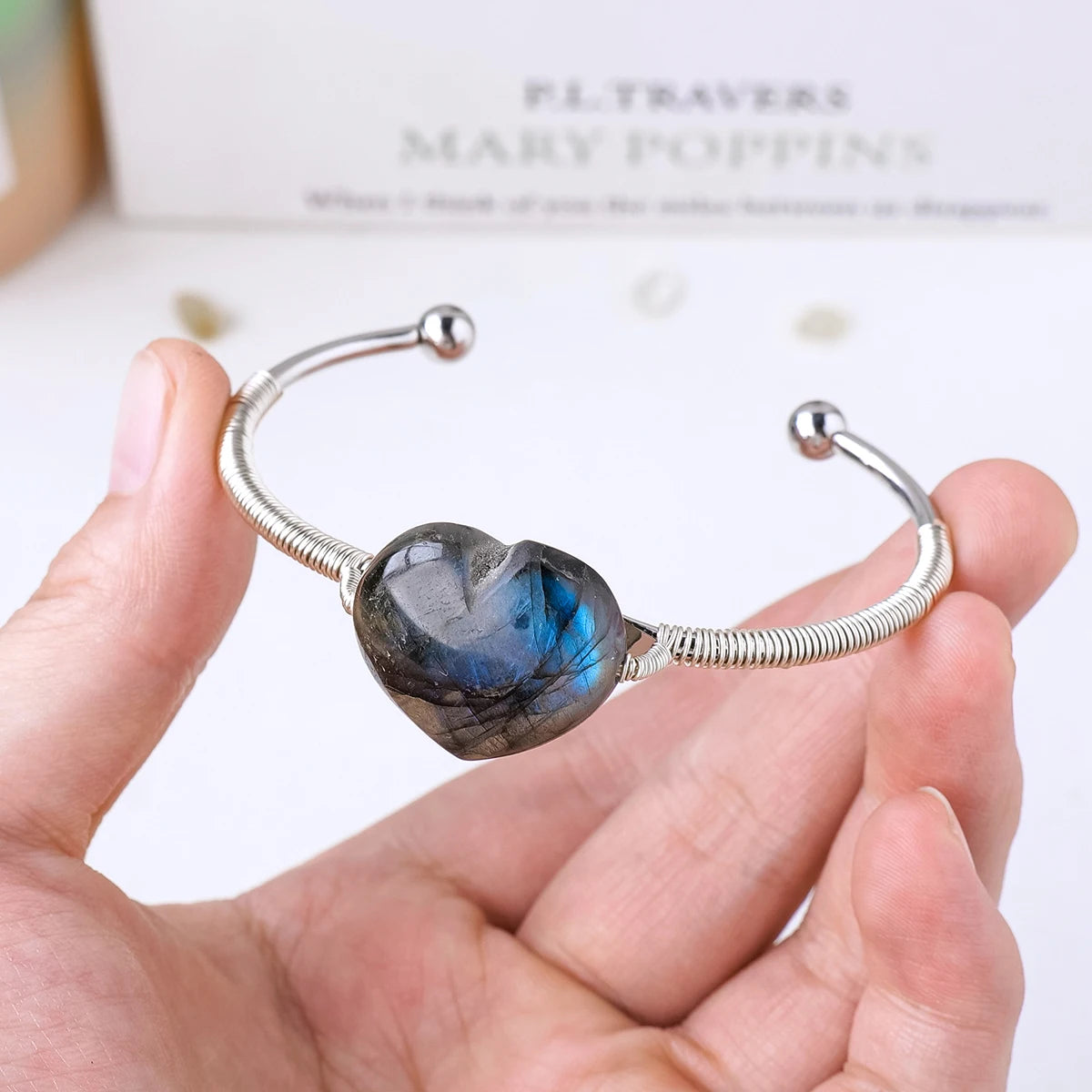 Natural Labradorite Crystal Heart Bracelet