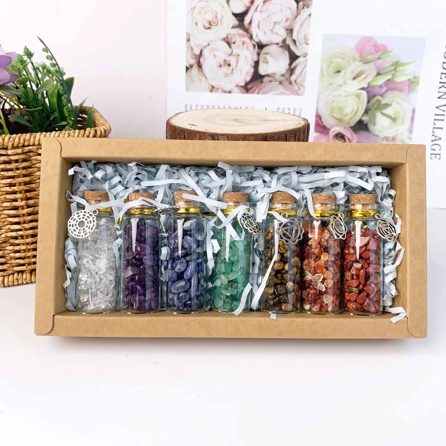 Seven Chakra Wishing Bottles Gift Box Set