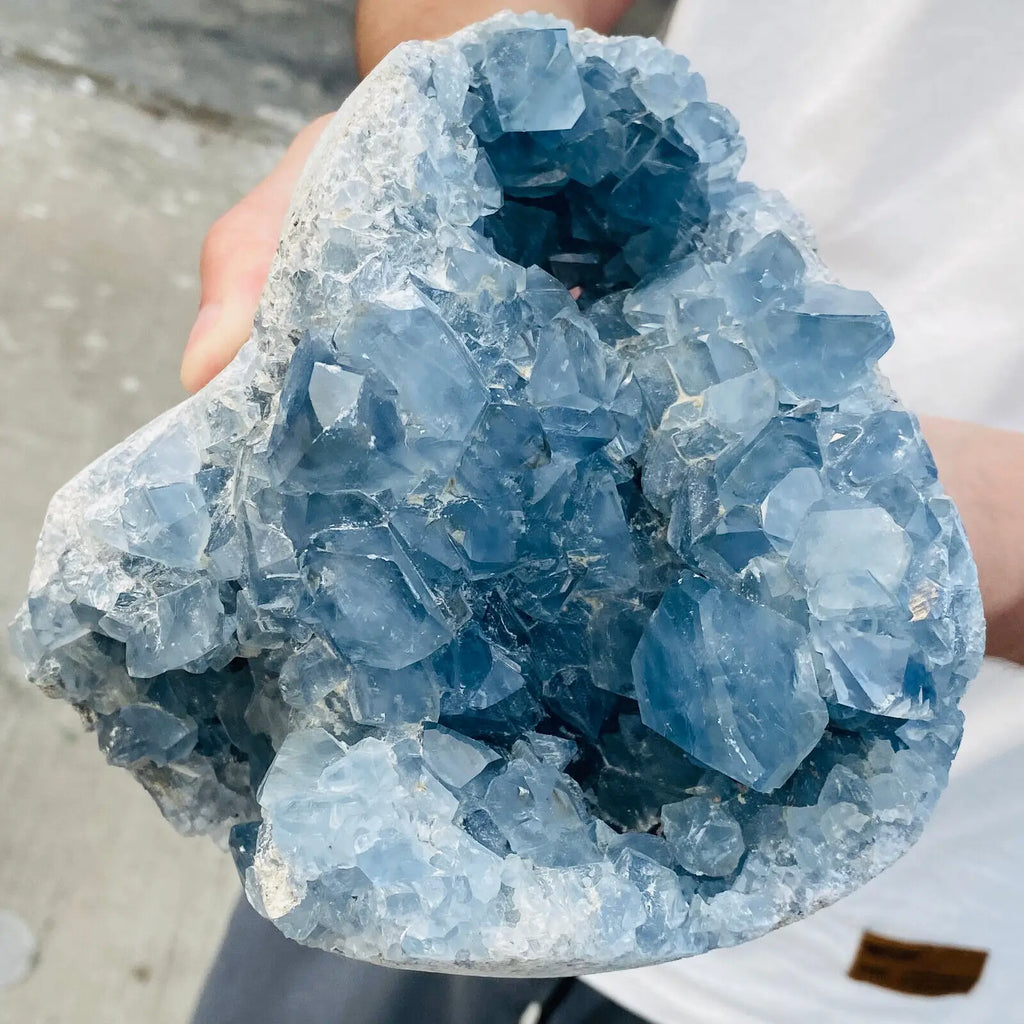 Statement Natural Blue Celestite Geode Quartz Crystal 1300-1600g