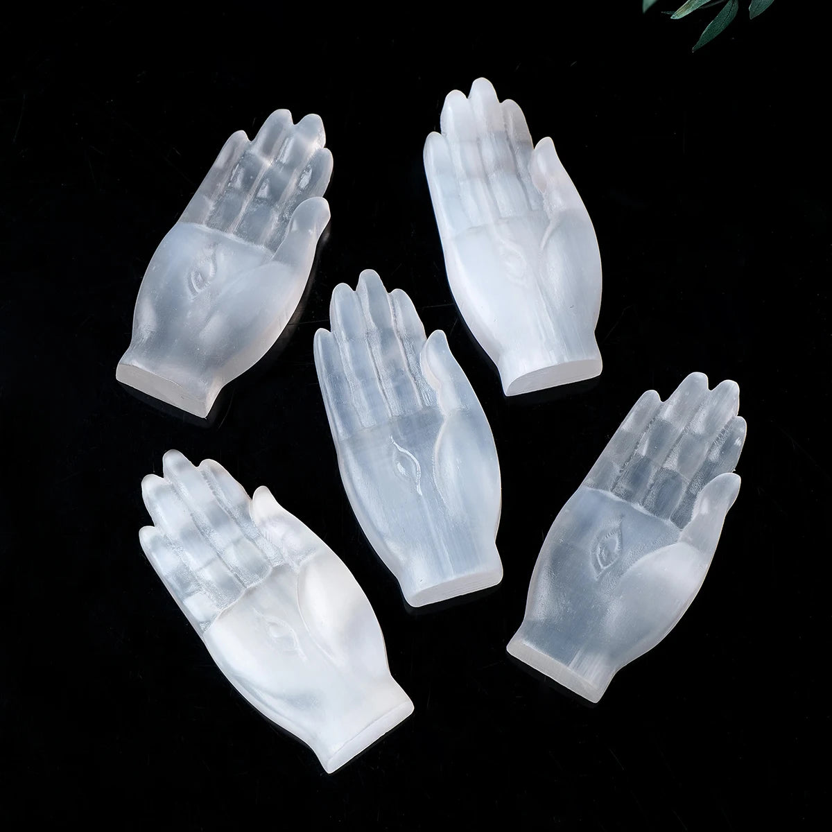 Carved Selenite Crystal Hand Statue